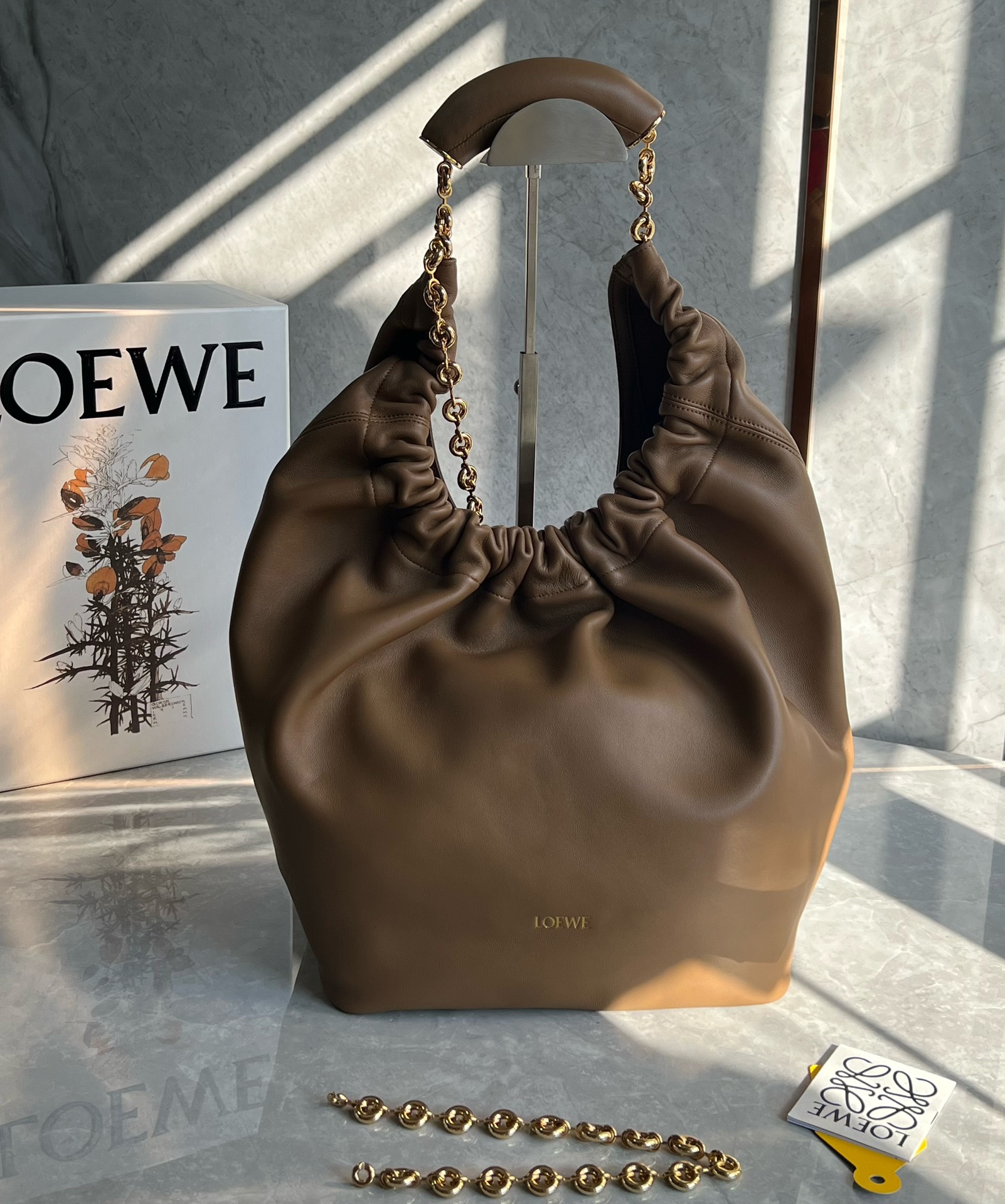 Loewe Small Squeeze Bag in Mellow Nappa Lambskin Toffee